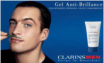Французька марка Clarins пропонує скористатися допомогою свого гелю «анти-блиск» для чоловічої шкіри